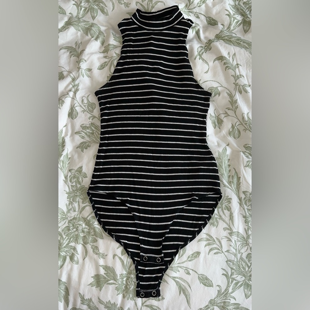 Striped mockneck bodysuit